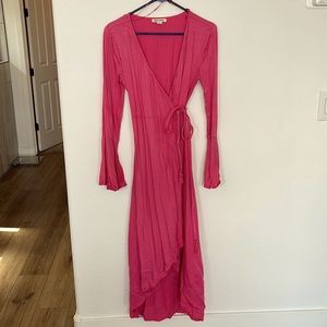 Hot pink long sleeve wrap dress